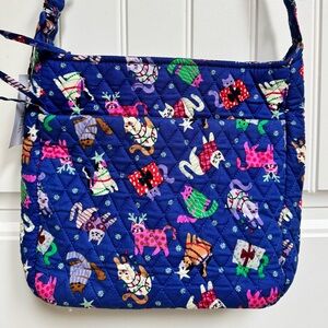 NWT Vera Bradley Blue Catnip Christmas XL Crossbody Bag. 11” by 11” by 3”